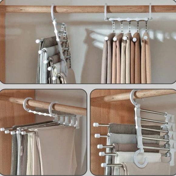 5 in 1 Multi-Functional Pants Hanger Rack Towel Stainless Steel Wardrobe Shelves - Picture 4 of 5